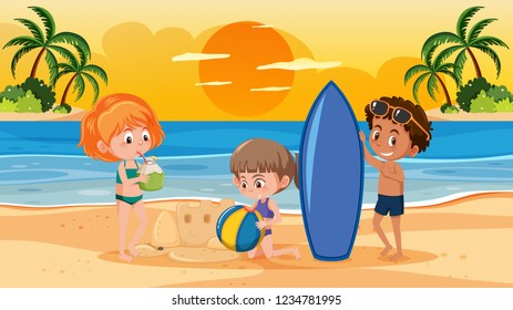 Sunset at the beach illustration
