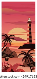 Sunset beach illustration landscape and background