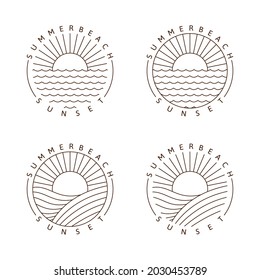 Ilustración de la playa solar monolina o estilo de arte de línea vector