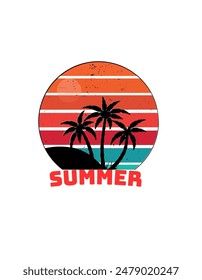 Sunset Beach Illustration Summer tshirt 