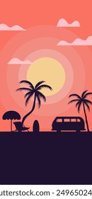 Sunset beach landscape vertical background illustration