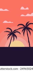 Sunset beach landscape vertical background illustration