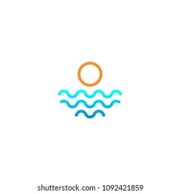 sunset beach line art logo template