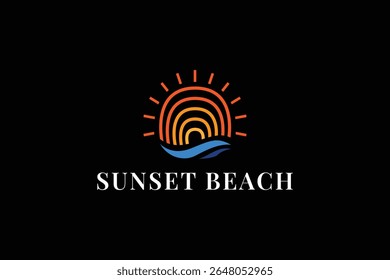Sunset Beach Linha Arte Logo Design