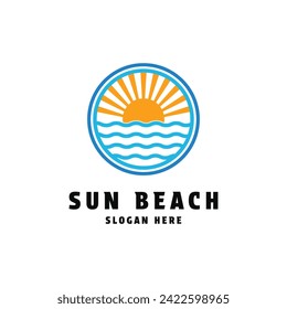 Sunset beach logo design concept idea with circle