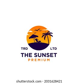 Sunset beach logo design illustration vector
