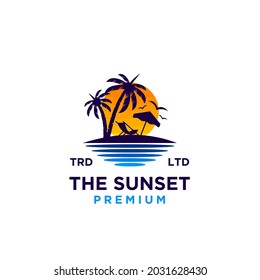 Sunset beach logo design illustration vector
