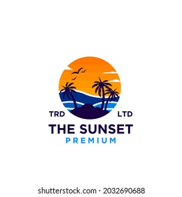 Sunset beach logo design illustration vector