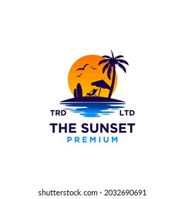 Sunset beach logo design illustration vector