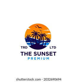Sunset beach logo design illustration vector