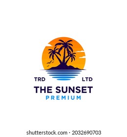 Sunset beach logo design illustration vector