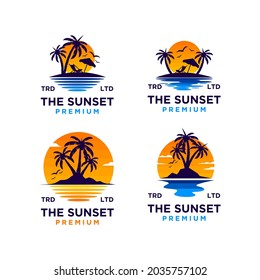 Sunset beach logo design illustration vector