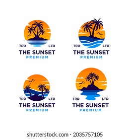 Sunset beach logo design illustration vector