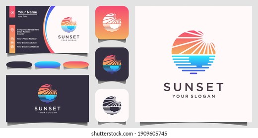 Sunset beach logo design inspiration.