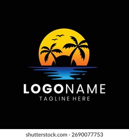 Design do logotipo da Sunset Beach. Minimalista e Moderno. Ilustração vetorial