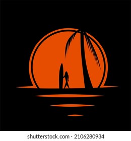 sunset beach logo design with orange sun color