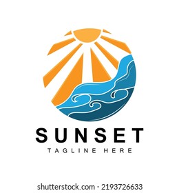 Sunset Beach Logo Design Seascape Illustration Stock Vector (Royalty ...