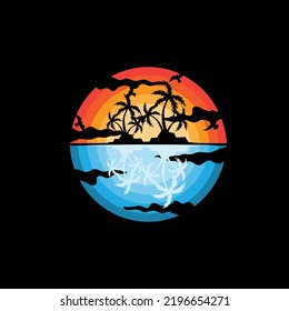 Logo-Design von Sunset Beach, Seascape-Illustration, Red Day Vacation Spot-Vektorgrafik
