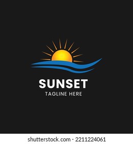 Sunset beach logo design template