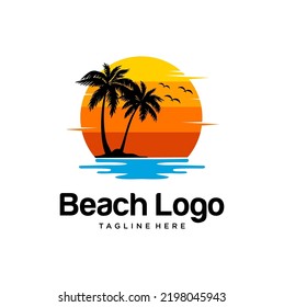 Sunset Beach Logo Design Vector