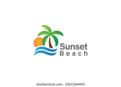 Sunset beach logo design vector