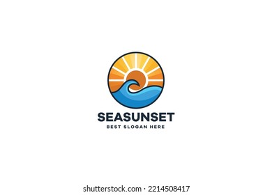 Sunset Beach Logo Illustration Vector Template