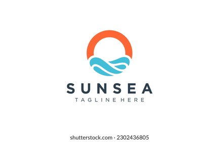 Sunset beach logo Landscape design Template Vector illustration.