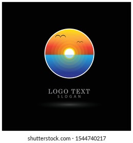 Sunset Beach Logo. Symbol & Icon Vector Template.