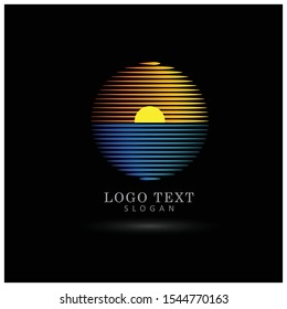 Sunset Beach Logo. Symbol & Icon Vector Template.