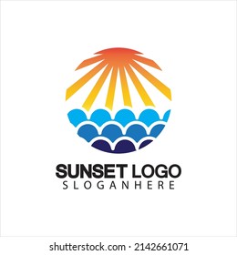 Sunset beach logo  symbol vector illustration design template.