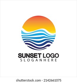 Sunset beach logo  symbol vector illustration design template.
