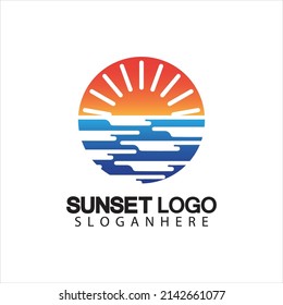 Sunset beach logo  symbol vector illustration design template.