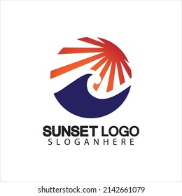 Sunset beach logo  symbol vector illustration design template.