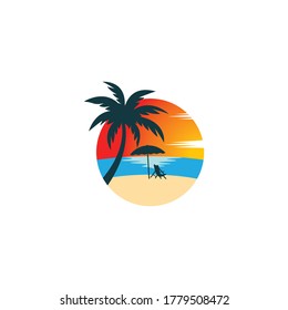 Sunset beach logo vector icon illustration design