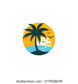 Sunset beach logo vector icon illustration design