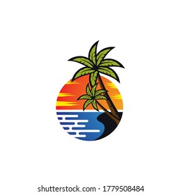 Sunset beach logo vector icon illustration design