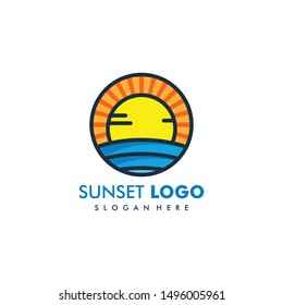 Sunset beach logo vector illustration