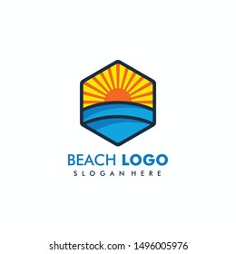 Sunset beach logo vector illustration
