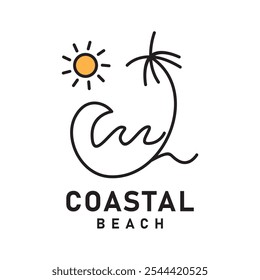 Sunset Beach Logo com ondas - Projeto costeiro