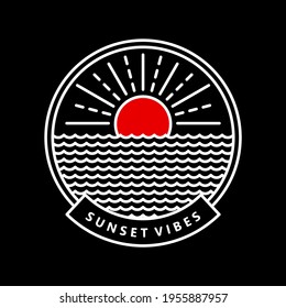 Sunset Beach Monoline Vector Illustration