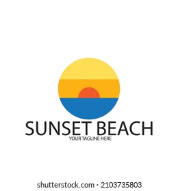 sunset beach ocean icon vector illustration template design