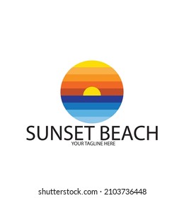 sunset beach ocean icon vector illustration template design