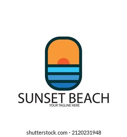 sunset beach ocean icon vector illustration template design