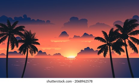 Sunset at beach with orange sky