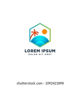 sunset beach palm logo template vector download