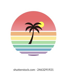 Sunset beach with palm tree illustration