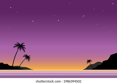 sunset beach and palm tree silhouette landscape