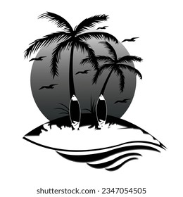 sunset beach palm tree silhouette icon illustration vector 