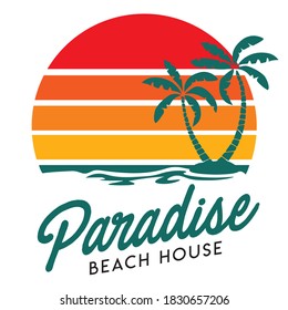 Sunset beach with palm tree vector illustration logo, perfect for t shirt design and beach house logo