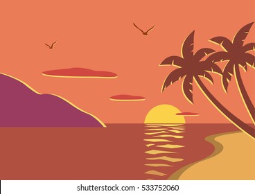 Sunset Beach with Palm Trees